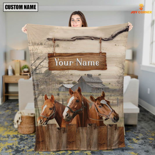Joycorners Personalized Name Horse Wooden Pattern Blanket