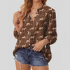 Joycorners Pattern Horse Brown Casual V Neckline Long Sleeve Blouses