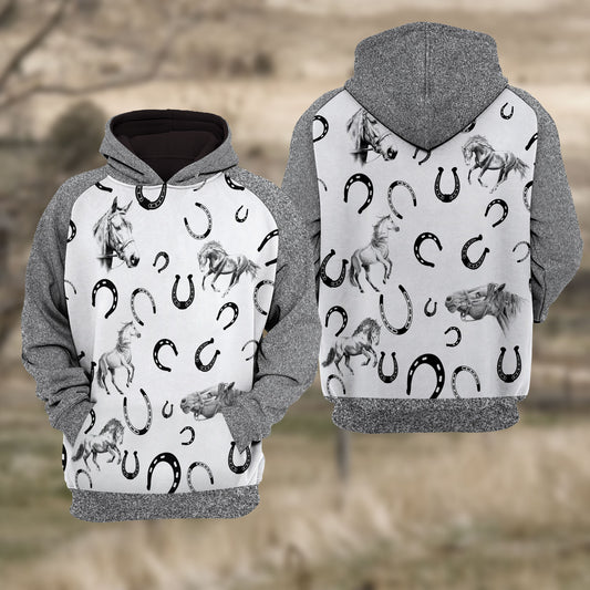 Joycorners Horse Black & White Raglan Hoodie