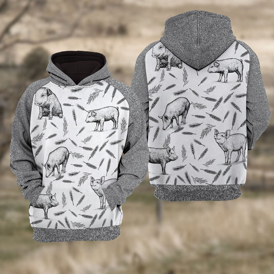 Joycorners Pig Black & White Raglan Hoodie