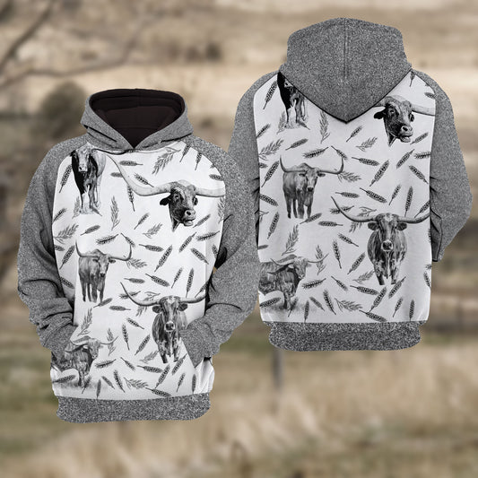 Joycorners TX-Long Horn Cattle Black & White Raglan Hoodie