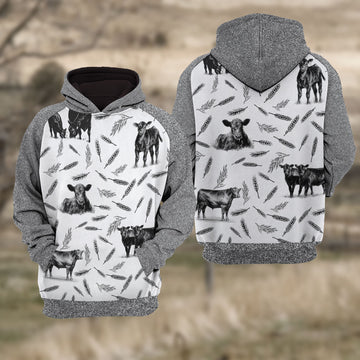 Joycorners Black Angus Cattle Black & White Raglan Hoodie
