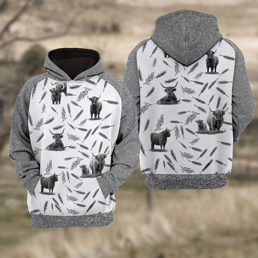 Joycorners Highland Cattle Black & White Raglan Hoodie