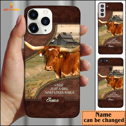 Joycorners Texas Longhorn Leather Pattern Custom Name Phone Case - Samsung