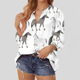 Joycorners Horse Pattern All Over Printed 3D Casual V Neckline Long Sleeve Blouses