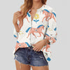 Joycorners Orange Horse And Yellow Flowers All Over Printed 3D Casual V Neckline Long Sleeve Blouses