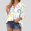 Joycorners Colorful Horseshoes All Over Printed 3D Casual V Neckline Long Sleeve Blouses