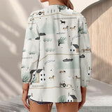 Joycorners Horses At Farm All Over Printed 3D Casual V Neckline Long Sleeve Blouses
