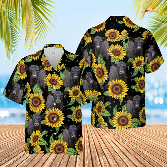 Joycorners Black Angus Sunflower Hawaiian Shirt 2023