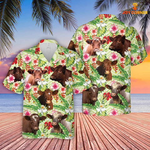 Joycorners Shorthorn Hibicus Floral 3D Hawaiian Shirt