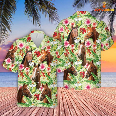 Joycorners Horse Hibicus Floral 3D Hawaiian Shirt