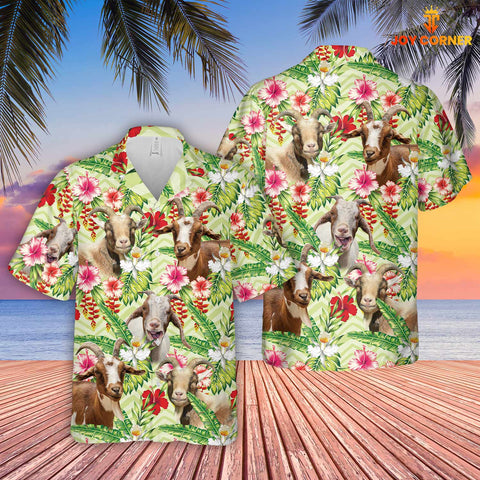 Joycorners Goat Hibicus Floral 3D Hawaiian Shirt