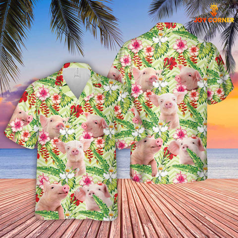 Joycorners Pig Hibicus Floral 3D Hawaiian Shirt