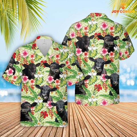Joycorners Black Angus Hibicus Floral 3D Hawaiian Shirt