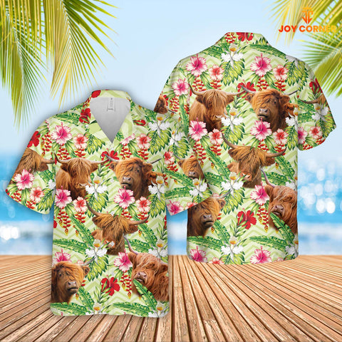 Joycorners Highland Hibicus Floral 3D Hawaiian Shirt