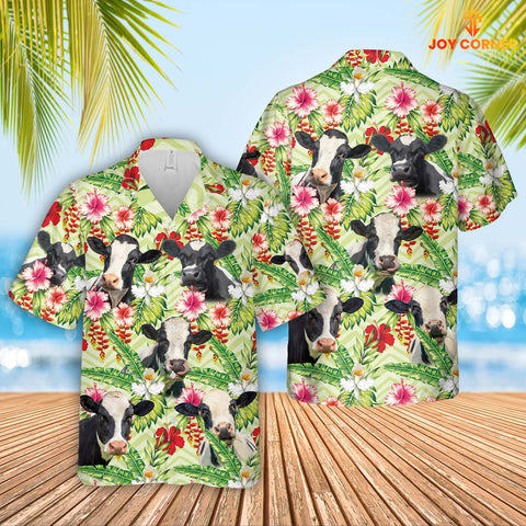 Joycorners Holstein Hibicus Floral 3D Hawaiian Shirt