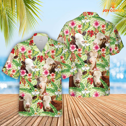 Joycorners Hereford Hibicus Floral 3D Hawaiian Shirt