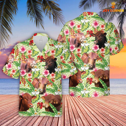 Joycorners Beefmaster Hibicus Floral 3D Hawaiian Shirt