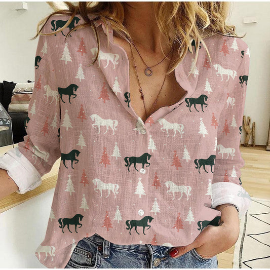 Joycorners Horse Christmas Pattern Casual Shirt TH10