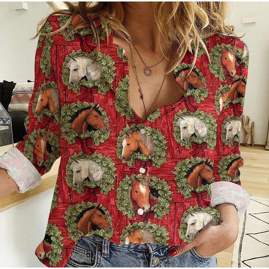 Joycorners Horse Christmas Pattern Casual Shirt TH12