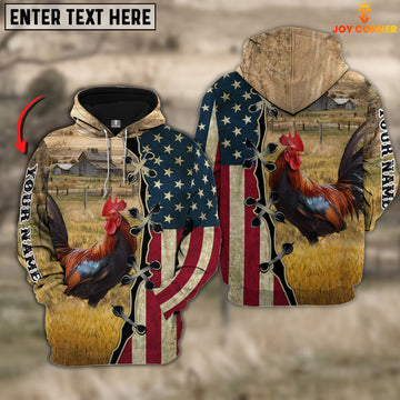 Joycorners Chicken On Farms Custom Name American Flag 3D Shirt