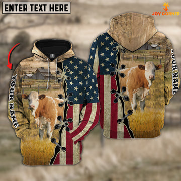 Joycorners Simmental On Farms Custom Name American Flag 3D Shirt