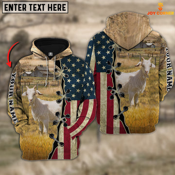 Joycorners Goat On Farms Custom Name American Flag 3D Shirt