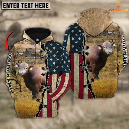 Joycorners Beefalo On Farms Custom Name American Flag 3D Shirt