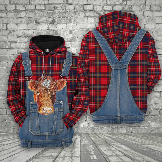 Joycorners Shorthorn Red Plaid Pattern 3D Shirts