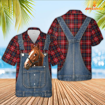 Joycorners Horse Red Plaid Pattern 3D Shirts