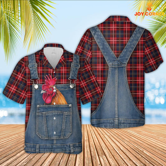 Joycorners Rooster Red Plaid Pattern 3D Shirts