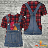 Joycorners Rooster Red Plaid Pattern 3D Shirts
