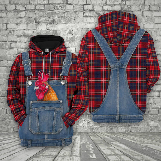 Joycorners Rooster Red Plaid Pattern 3D Shirts