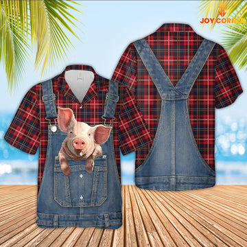 Joycorners Pig Red Plaid Pattern 3D Shirts