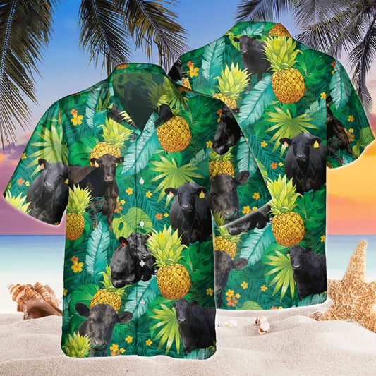 Joycorners Black Angus Pineapple Hawaiian All Over Printed 3D Hawaiian Shirt