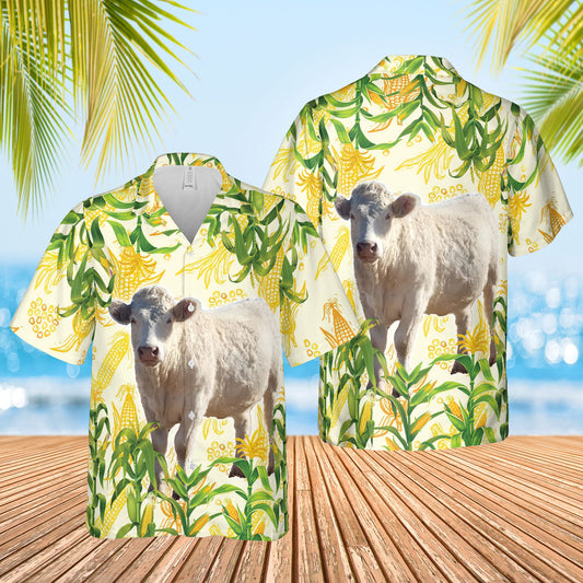 Joycorners Corn Farm Charolais All Over Printed 3D Hawaiian Shirt