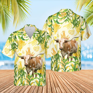 Joycorners Corn Farm Texas Longhorn All Over Printed 3D Hawaiian Shirt