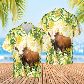 Joycorners Corn Farm Simmental All Over Printed 3D Hawaiian Shirt