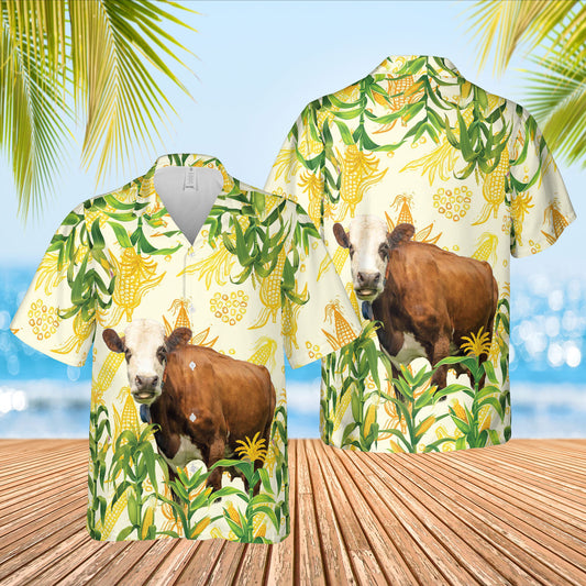 Joycorners Corn Farm Simmental All Over Printed 3D Hawaiian Shirt