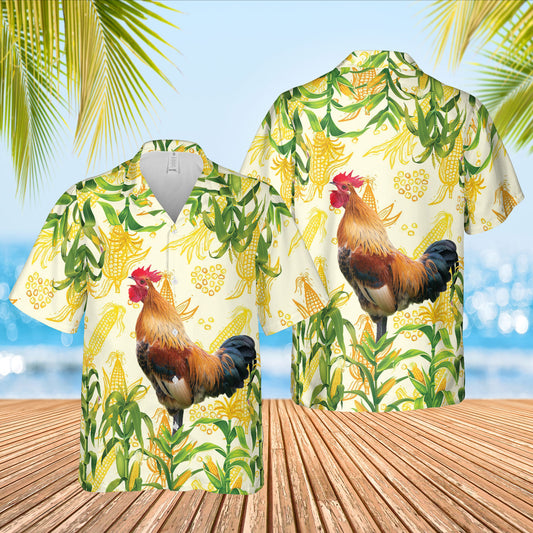 Joycorners Corn Farm Chicken All Over Printed 3D Hawaiian Shirt