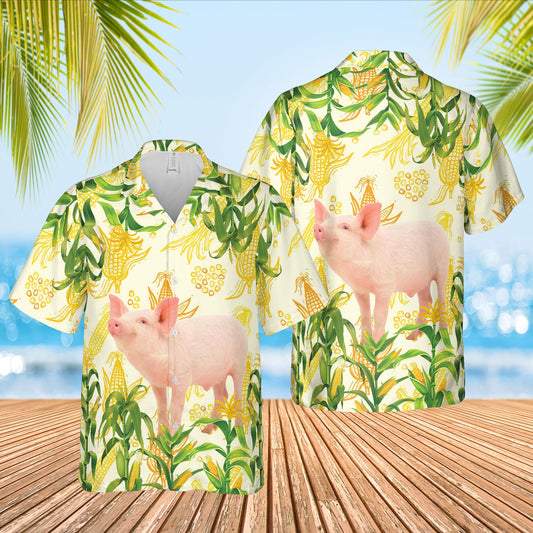 Joycorners Corn Farm Pig All Over Printed 3D Hawaiian Shirt