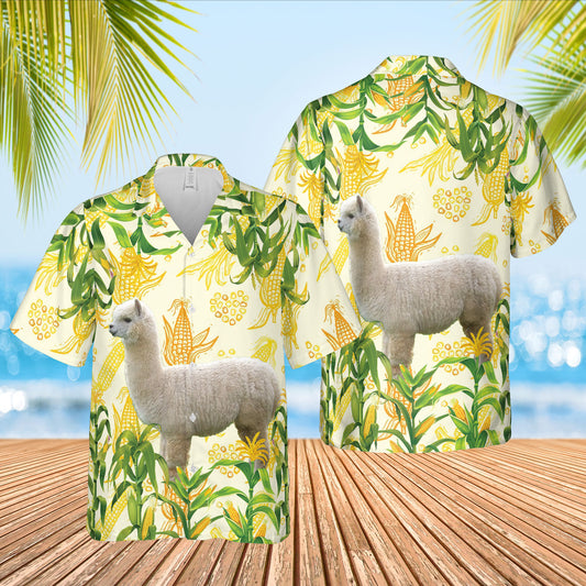 Joycorners Corn Farm Llama All Over Printed 3D Hawaiian Shirt