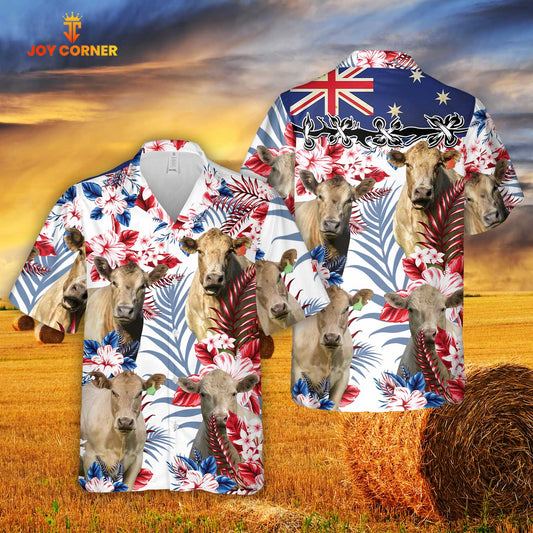 Joycorners Murray Grey Australian Flag Hawaiian Flowers All Over Printed 3D Hawaiian Shirt