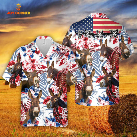 Joycorners Donkeys Australian Flag Hawaiian Flowers All Over Printed 3D Hawaiian Shirt