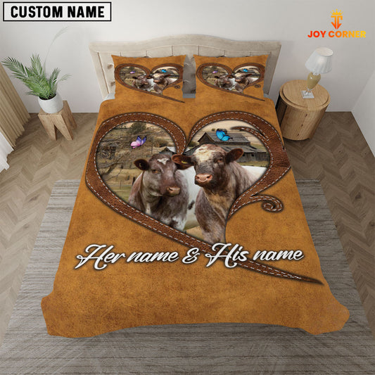 JoyCorners Shorthorn Couple Pattern Personalized Name 3D Bedding Set