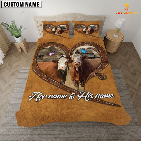 JoyCorners Simmental Couple Pattern Personalized Name 3D Bedding Set