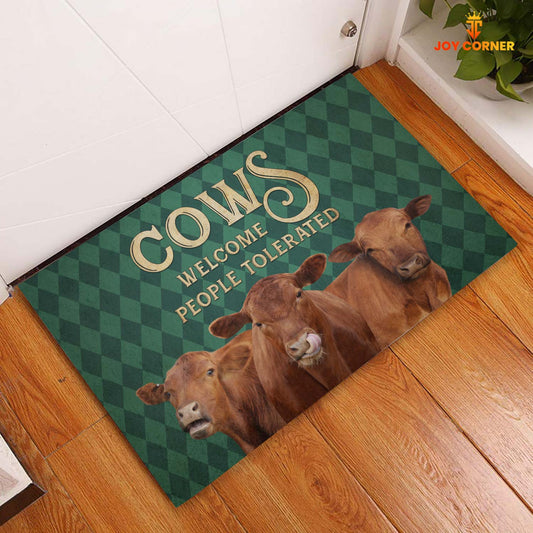 Joycorners Red Angus Welcome People Tolerated Doormat