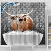Joy Corners Texas Longhorn Brick Wall 3D Shower Curtain