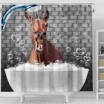 Joy Corners Horse Brick Wall 3D Shower Curtain