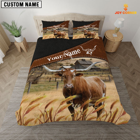 JoyCorners Texas Longhorn On The Field Customized Name 3D Bedding Set